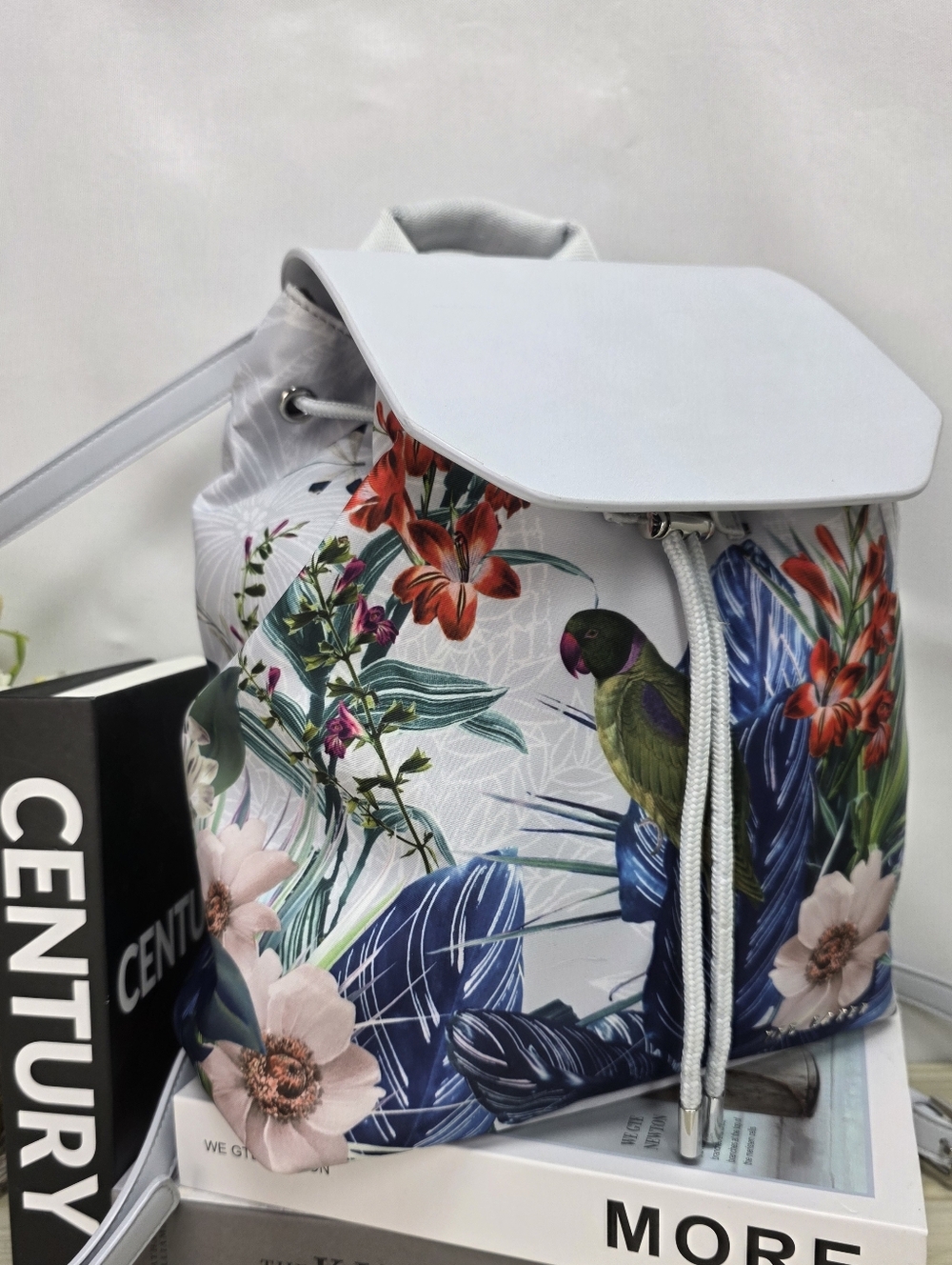 Ted Baker White Floral Parrot Drawstring Backpack